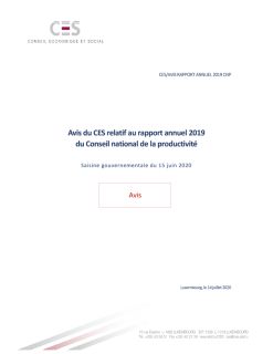 Avis du CES relatif au rapport annuel 2019 du Conseil national de la productivité