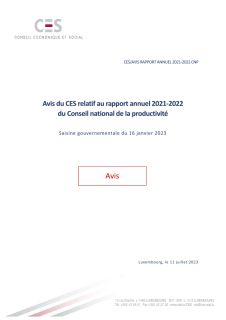 Avis du CES relatif au rapport annuel 2021-2022 du Conseil national de la productivité